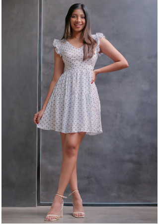 LILA BLACK DOTTED WHITE DRESS